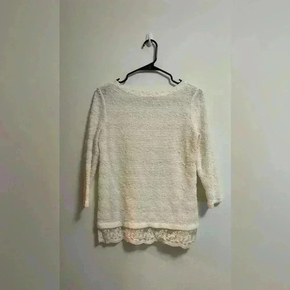 LOFT - Women’s Cream Lightweight Popcorn Knit Layer Lace Top - Size S - Picture 5 of 5